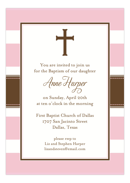 Pink Stripe Cross Invitation 